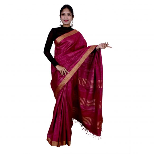 Hand woven Ghicha Striped Jari Khappa Saree