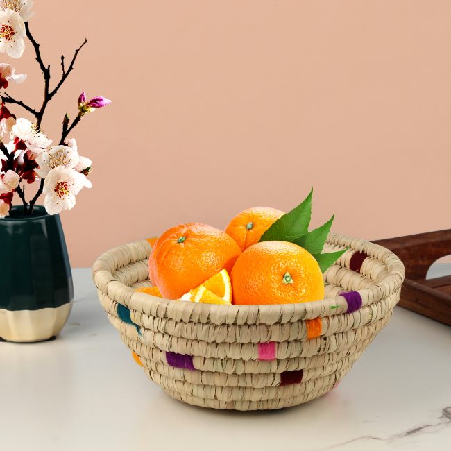 Handmade Multicolor Khajur Leaf Basket / Tokri