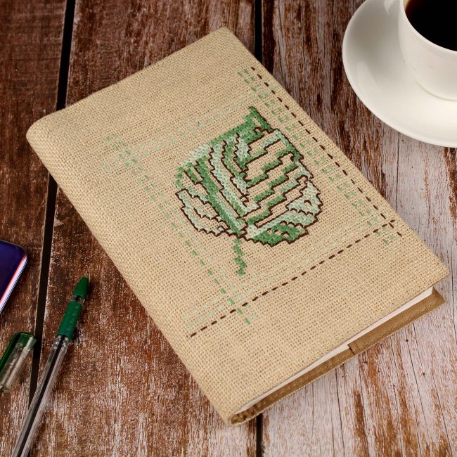Handmade Cream Pan Leaf Jute Spiral Diary