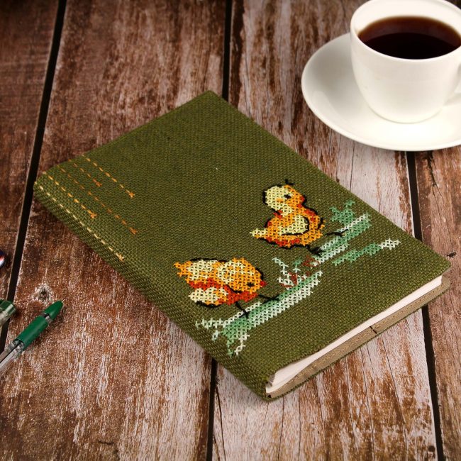 Handmade Green Chicken Jute Spiral Diary