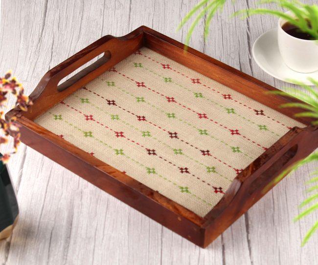 Handmade Yellow Jute Wooden Tray