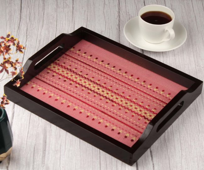 Handmade Pink Jute Wooden Tray