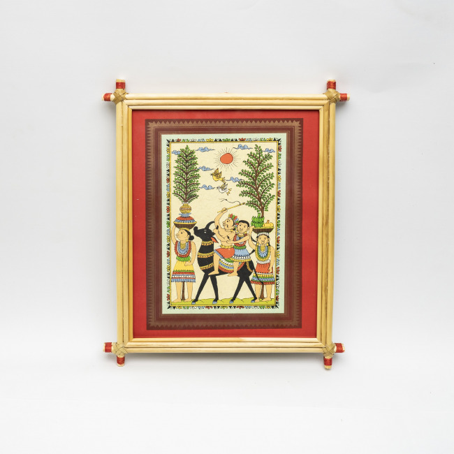Handmade Multicolor Framed Saura Painting