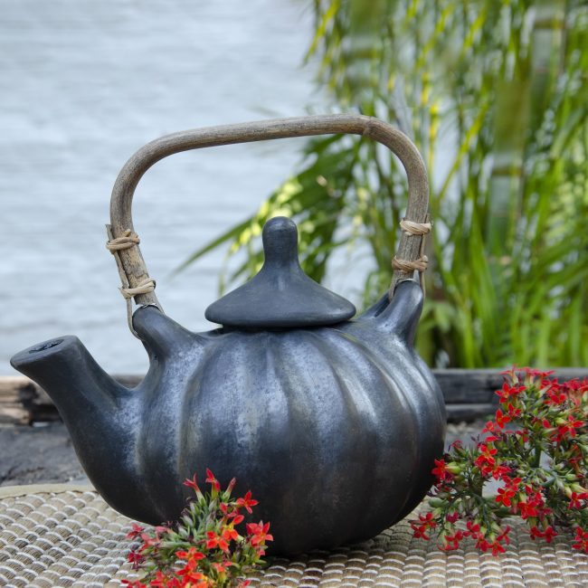 Tribes India Black Pottery Pumpkin Kettle