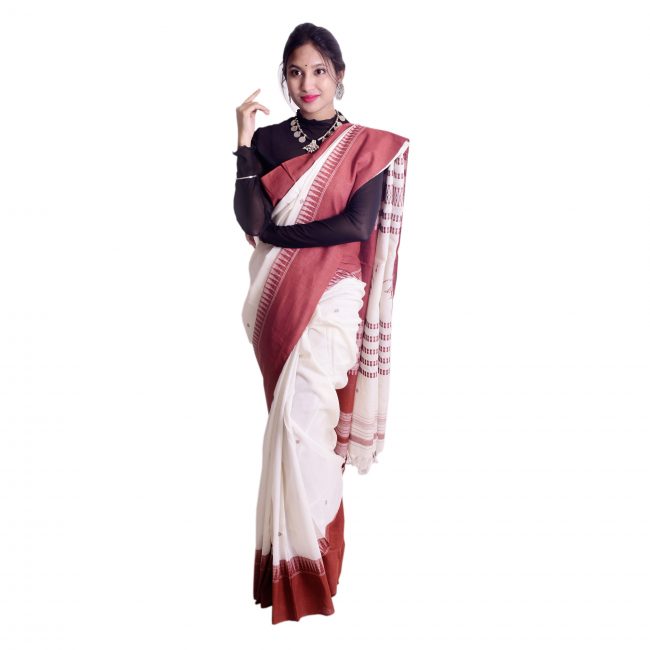 Aal Dyed hand woven Cotton Saree