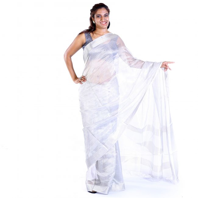 Handmade Tassar Grey Plain Saree