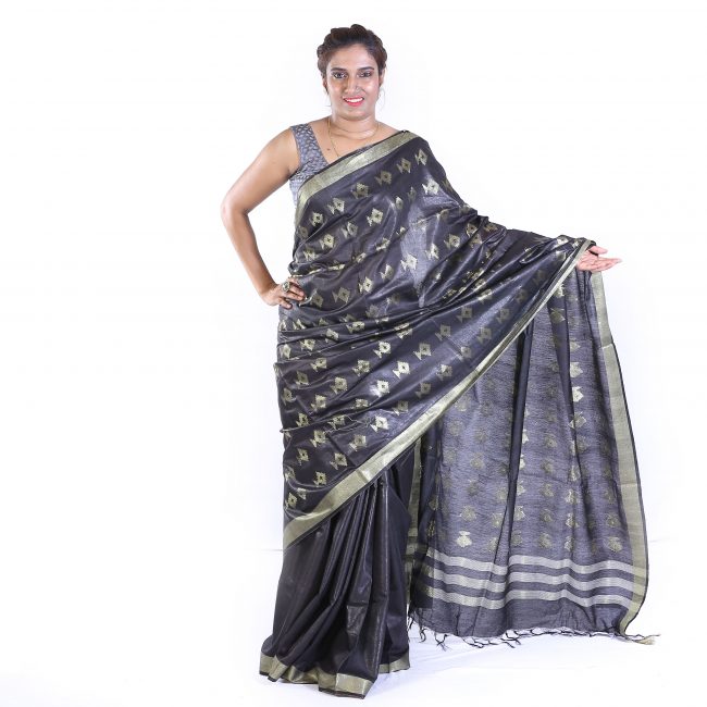 Handmade Kota Silk Black Printed Saree