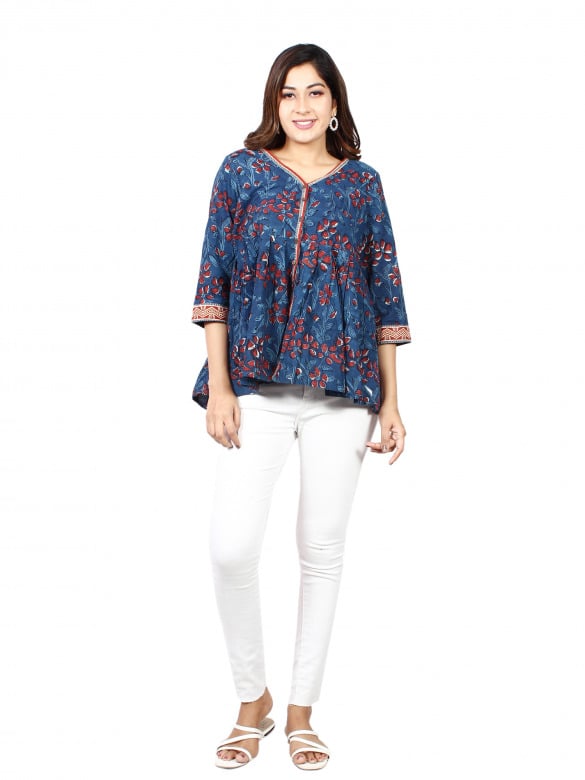 Floral Print Cotton Short Kurti