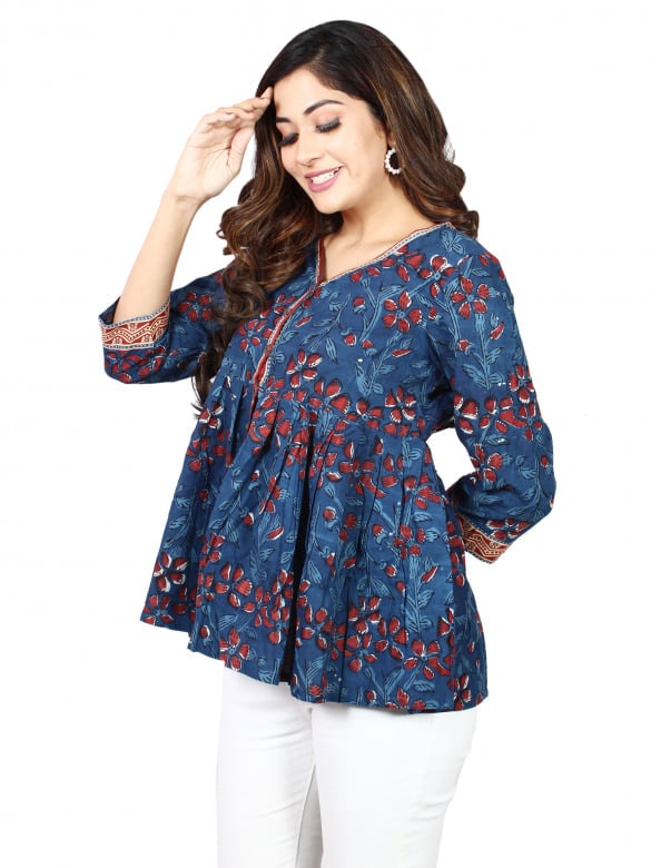 Tribes India Floral Print Cotton Short Kurti