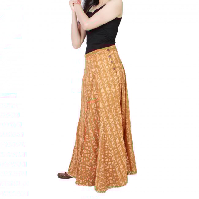 Tribes India Mustard Hand Block Printed Flared Cotton Long Skirt
