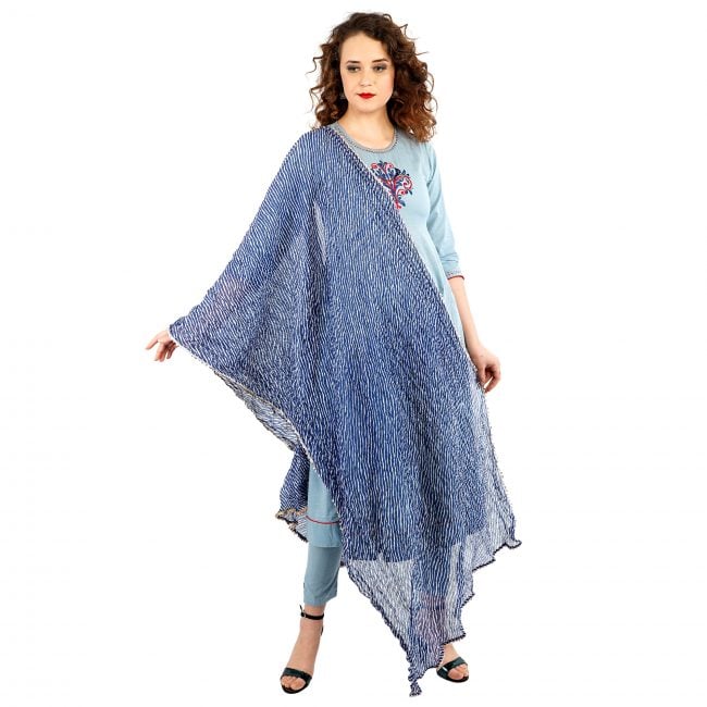 Hand Embroidered Cotton A-Line Kurti With Pant and Leheriya Dupatta