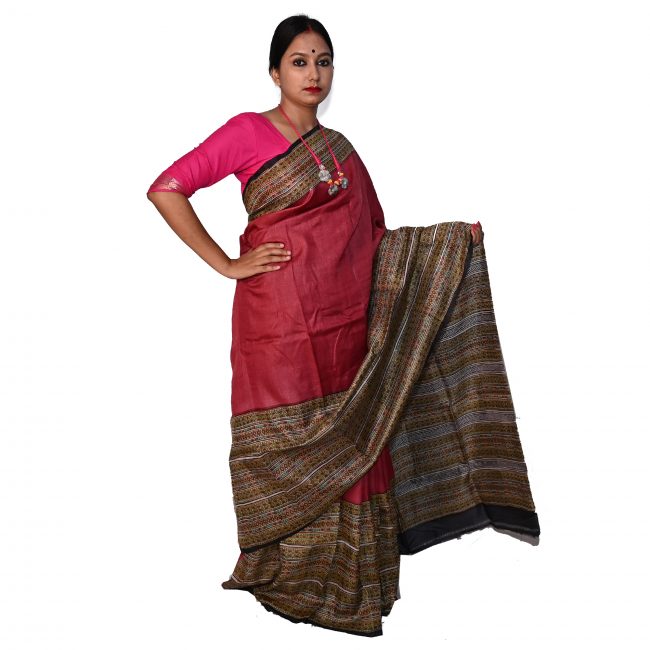 Tassor Batick Saree Maroon