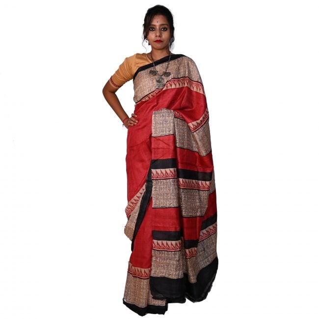 Tassor Print Saree Sea Green