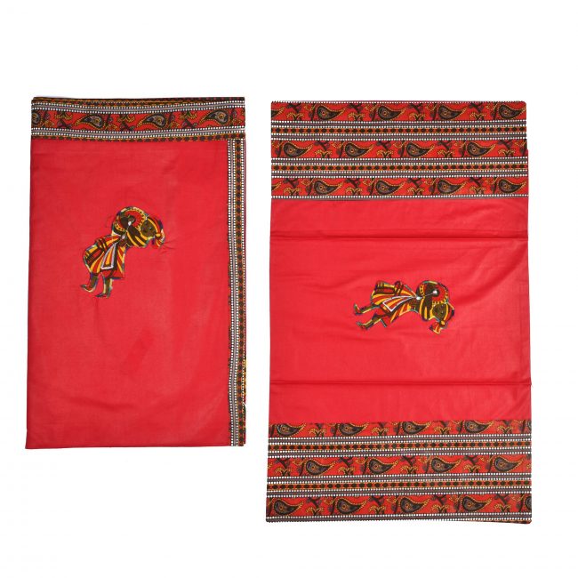 Tribes India Double BedSheet With Pillow Covers 105X88 Inch Red Color