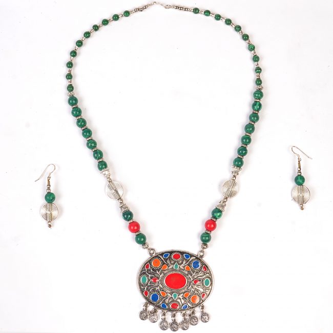 Handcrafted Metal Beads Necklace with Earring