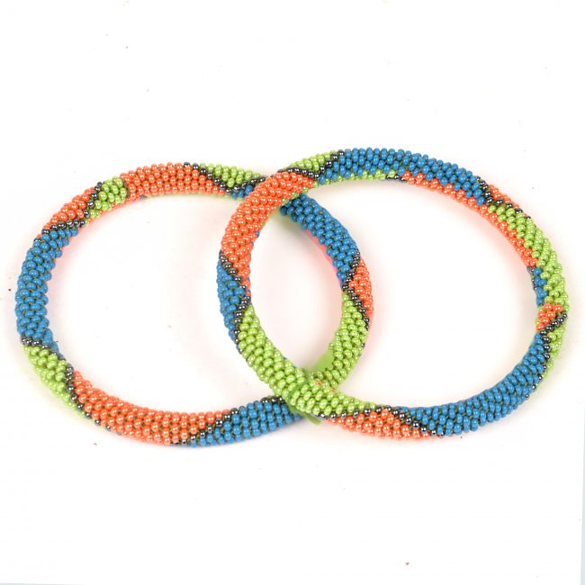 Tribes India Navy Blue & Peach Beads Bangle