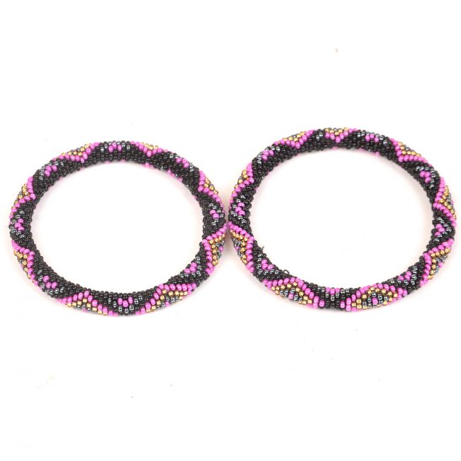 Tribes India Pink & Black Beads Bangle