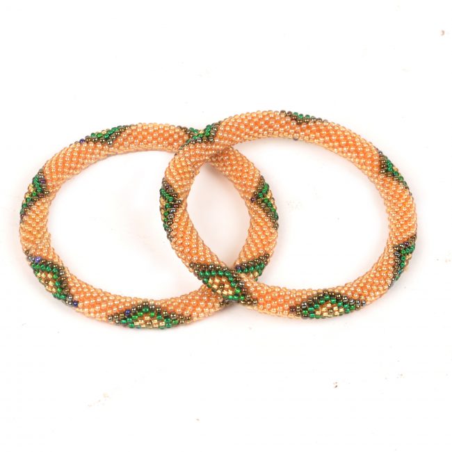 Tribes India Apricot & Green Beads Bangle