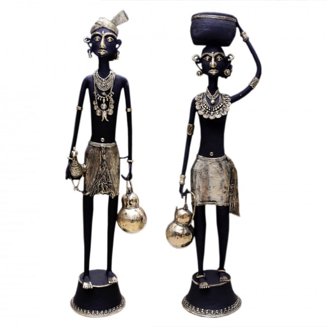 Handcrafted Dhokra Metal Madia-Madin Couple Standing