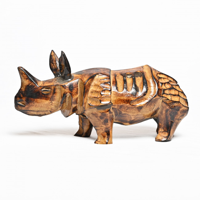 Hand Carved Wooden Single Horn Rhino (10 Inch) Multicolor