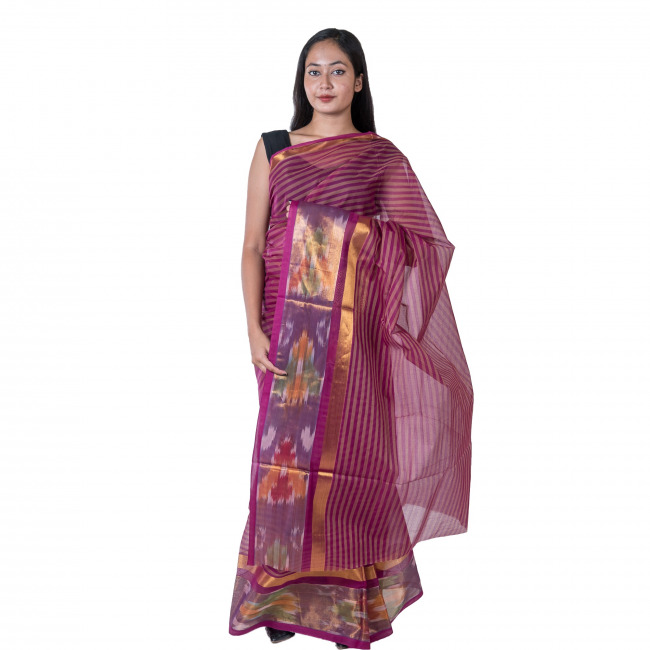 Hand Woven Mangla Cotton Saree Purple