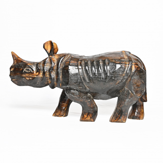 Hand Carved Wooden Single Horn Rhino (18 Inch) Multicolor