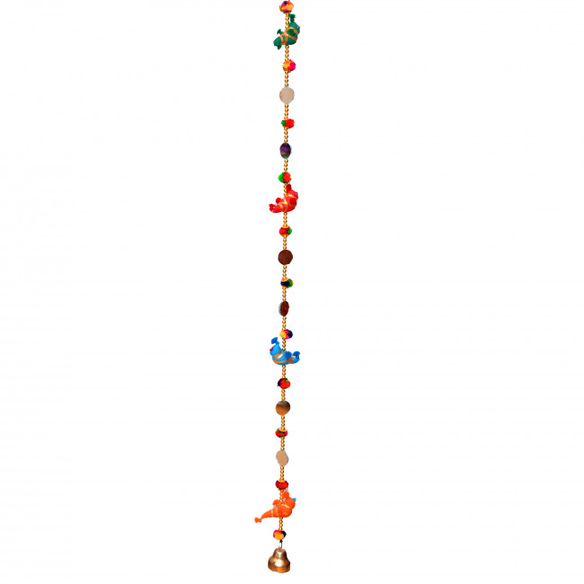 Handcrafted Four Parrot Line Hanging with Phumka, Mirror and Bell (PVTG)
