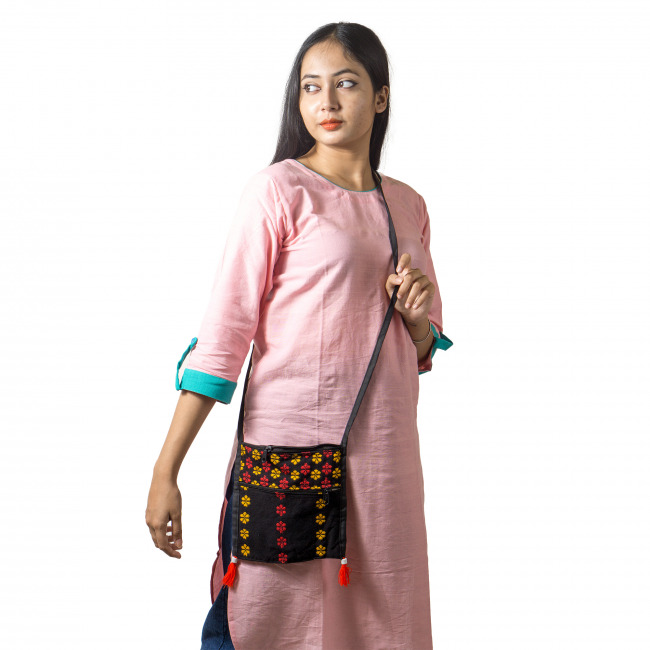 Handmade Trendy Cotton Black Sling Bag