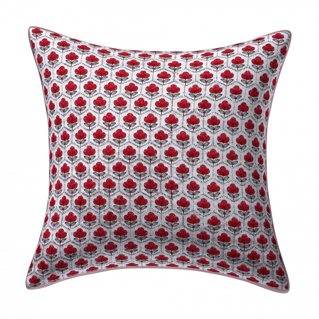 Tribes India Hand Embroidered Red Cushion Cover With Zari Work