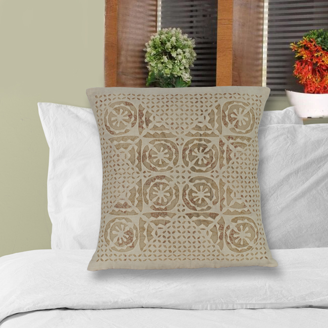 Tribes India Yellow Applique Work Cushion Cover