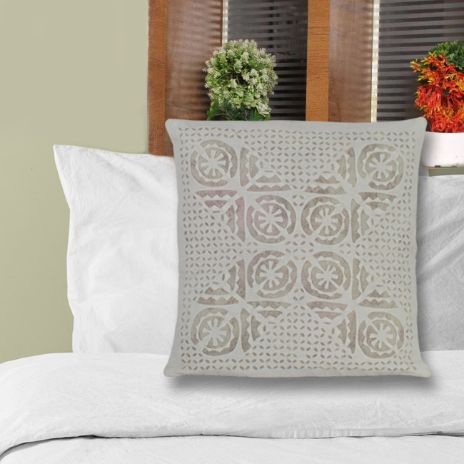 Tribes India White Applique Work Cushion Cover