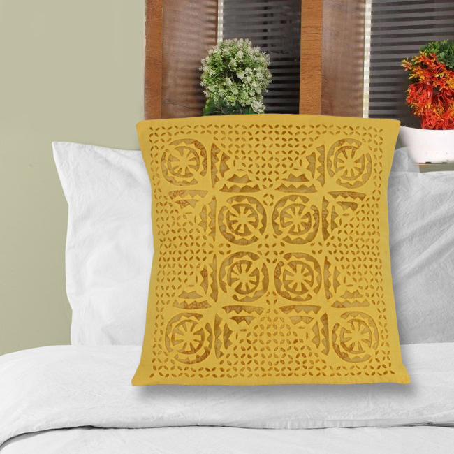 Tribes India Yellow Applique Work Cushion Cover