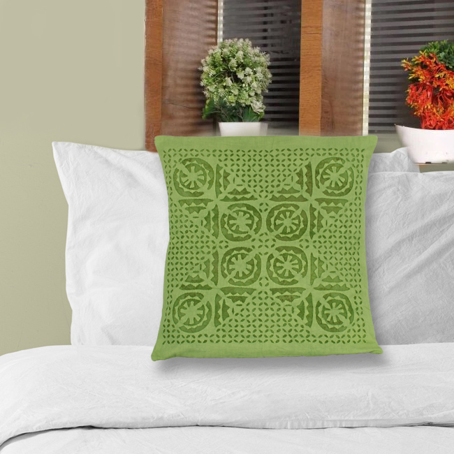 Tribes India Green Applique Work Cushion Cover