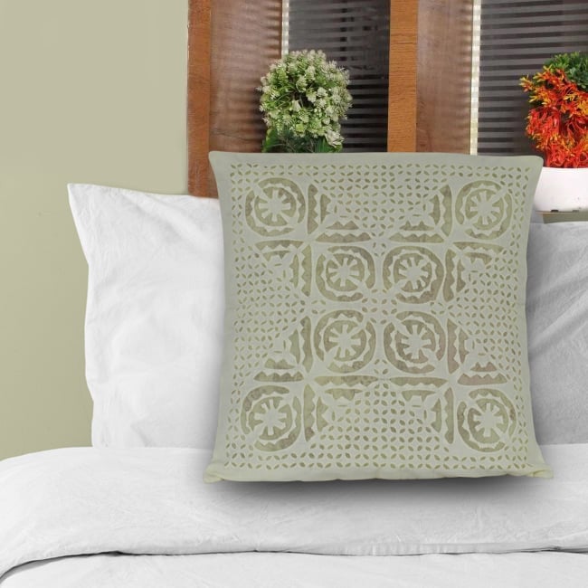 Tribes India Cream Applique Work Cushion Cover