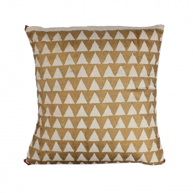 Tribes India Triangle Gold Printed Cushion Cover
