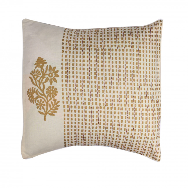 Tribes India Kantha Work Gold Printed Cushion Cover