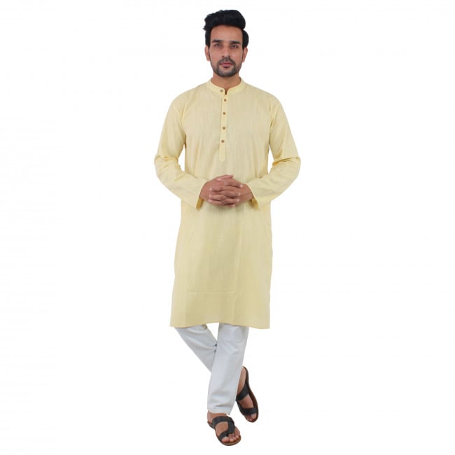 Tribes India Men's Yellow Khadi Kurta - M