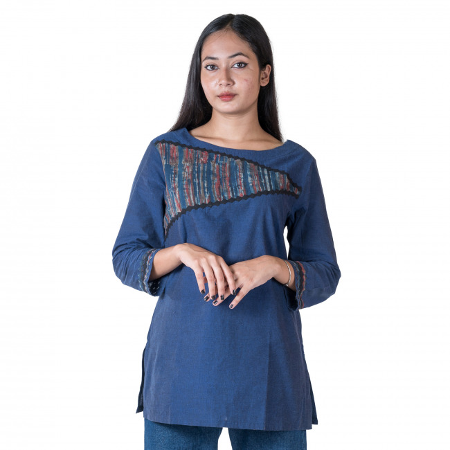 Handmade Pure Cotton Blue Top for Women