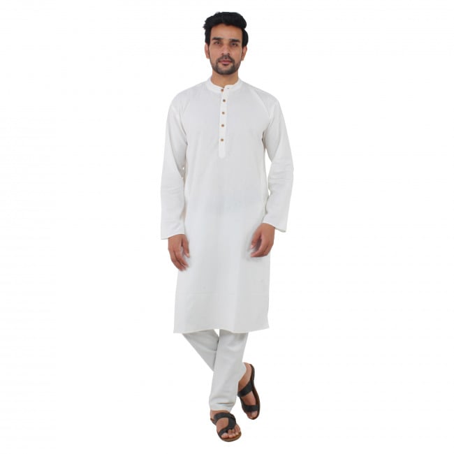 Tribes India Men's Pure White Cotton Kurta - M