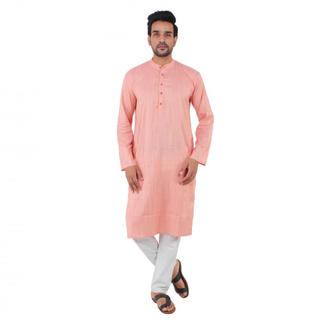 Tribes India Men's Striped Pink Khadi Kurta