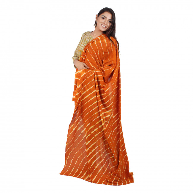 Tribes India Handmade Brown Tie And Dye Cotton Dupatta With Kantha Work