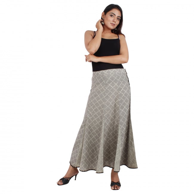 Tribes India Grey Dabu Print Cotton Long Skirt