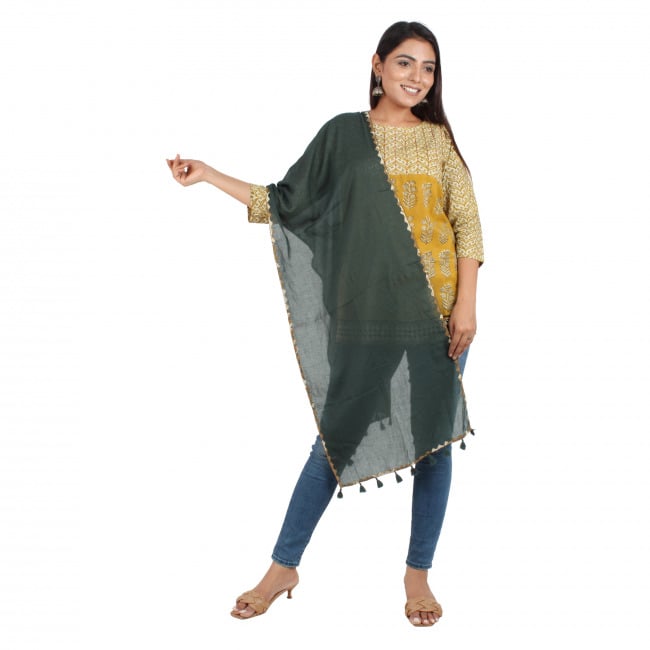 Tribes India Handmade Green Mulmul Stole With Patch Work