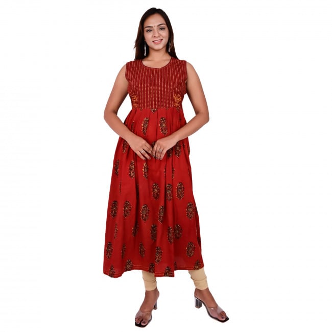 Tribes India Hand Embroidered Anarkali Kurti With Jacket