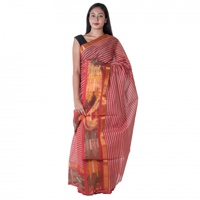 Hand Woven Mangla Cotton Saree Red