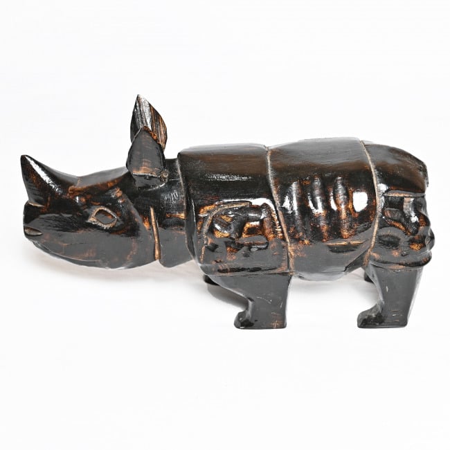 Hand Carved Wooden Single Horn Rhino (8 Inch) Multicolor