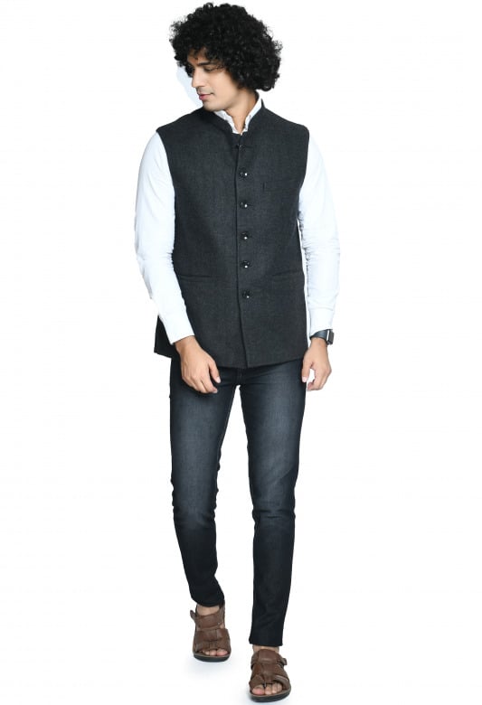 Tribes India Woolen Jacket For Men -Grey - 40