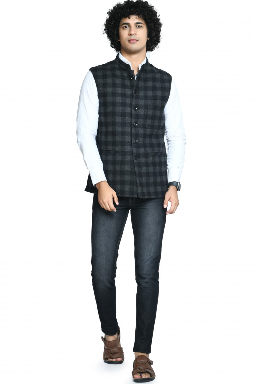 Tribes India Woolen Jacket For Men - Black