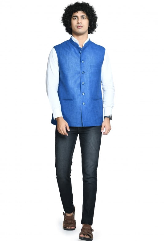 Tribes India Jacket For Men-Sky Blue - 40