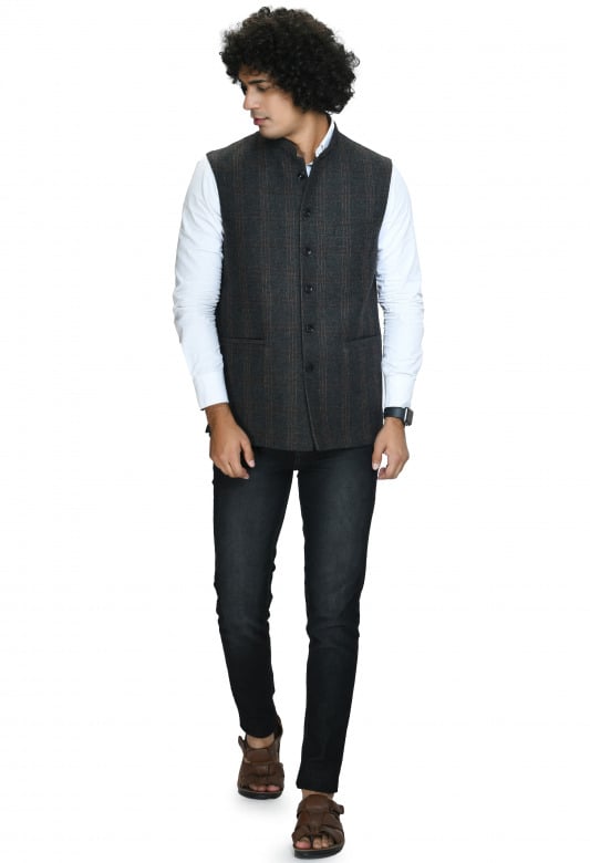 Tribes India Woolen Jacket For Men - Black Shade - 38